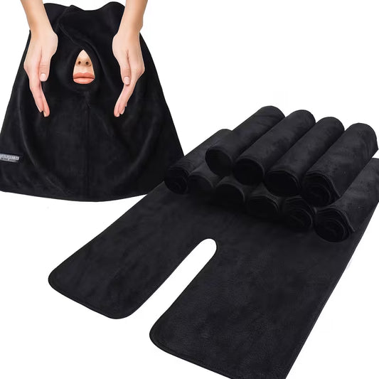 10pcs Facial Towels For Estheticians - Spa Quality U Shape Face Wrap Skincare Towel : Color Black