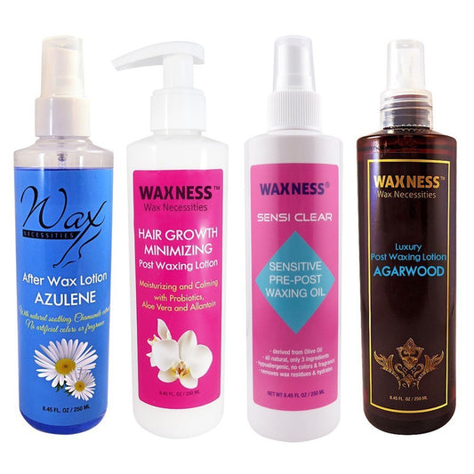 Post Waxing Assortment Lotions and Oils Hair Growth Minimizing Lotion, Agarwood Oil, Sensi Clear Natural Oil, Azulene Lotion